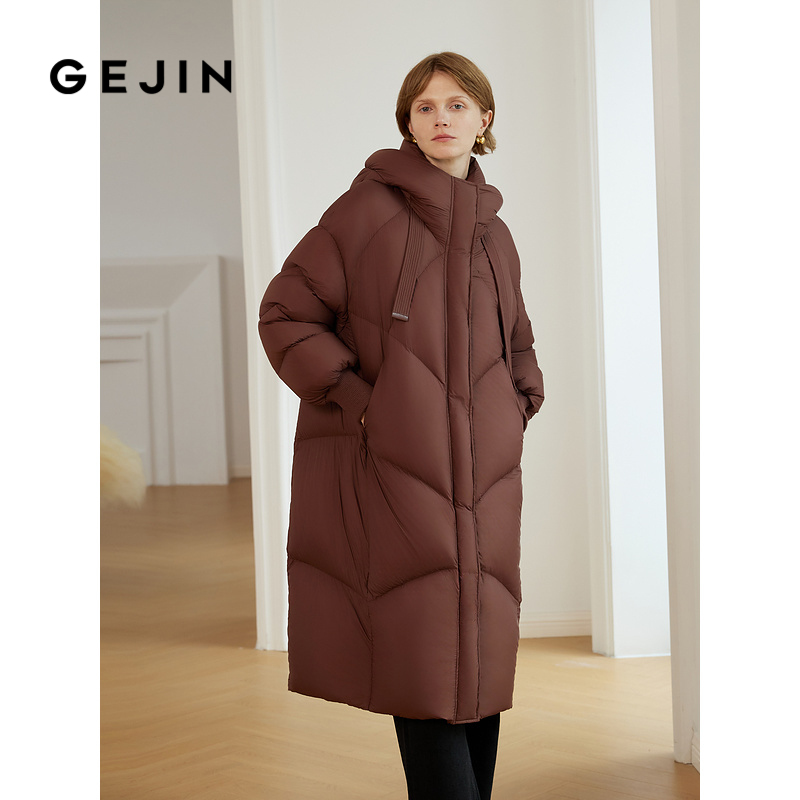 歌锦高含275G加厚防寒鹅绒羽绒服外套女长款连帽高领冬季新款