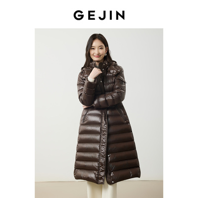 歌锦90%白鸭绒连帽中长款修身显瘦羽绒服女士2025年冬季新款外套