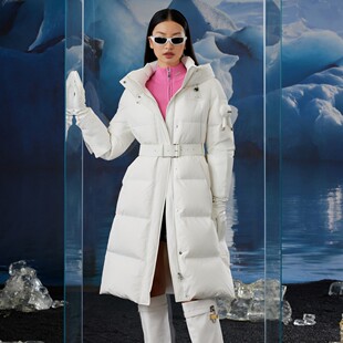 歌锦抗寒90%白鸭绒连帽加厚保暖羽绒服外套女中长款冬季女装外套