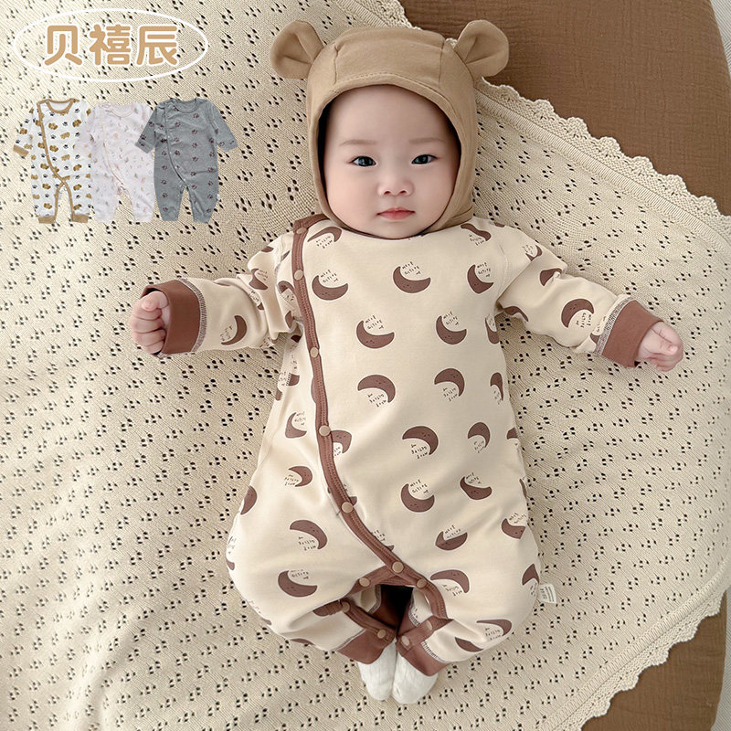 婴儿连体衣春秋冬季婴幼儿纯棉小月龄宝宝睡衣服新生儿长袖外出服