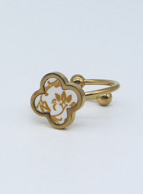 四叶草景德镇陶瓷戒指