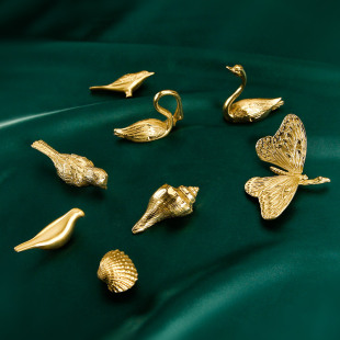 黄铜创意柜门拉手金色鹿马狗熊小鸟蝴蝶动物衣柜抽屉儿童房门把手