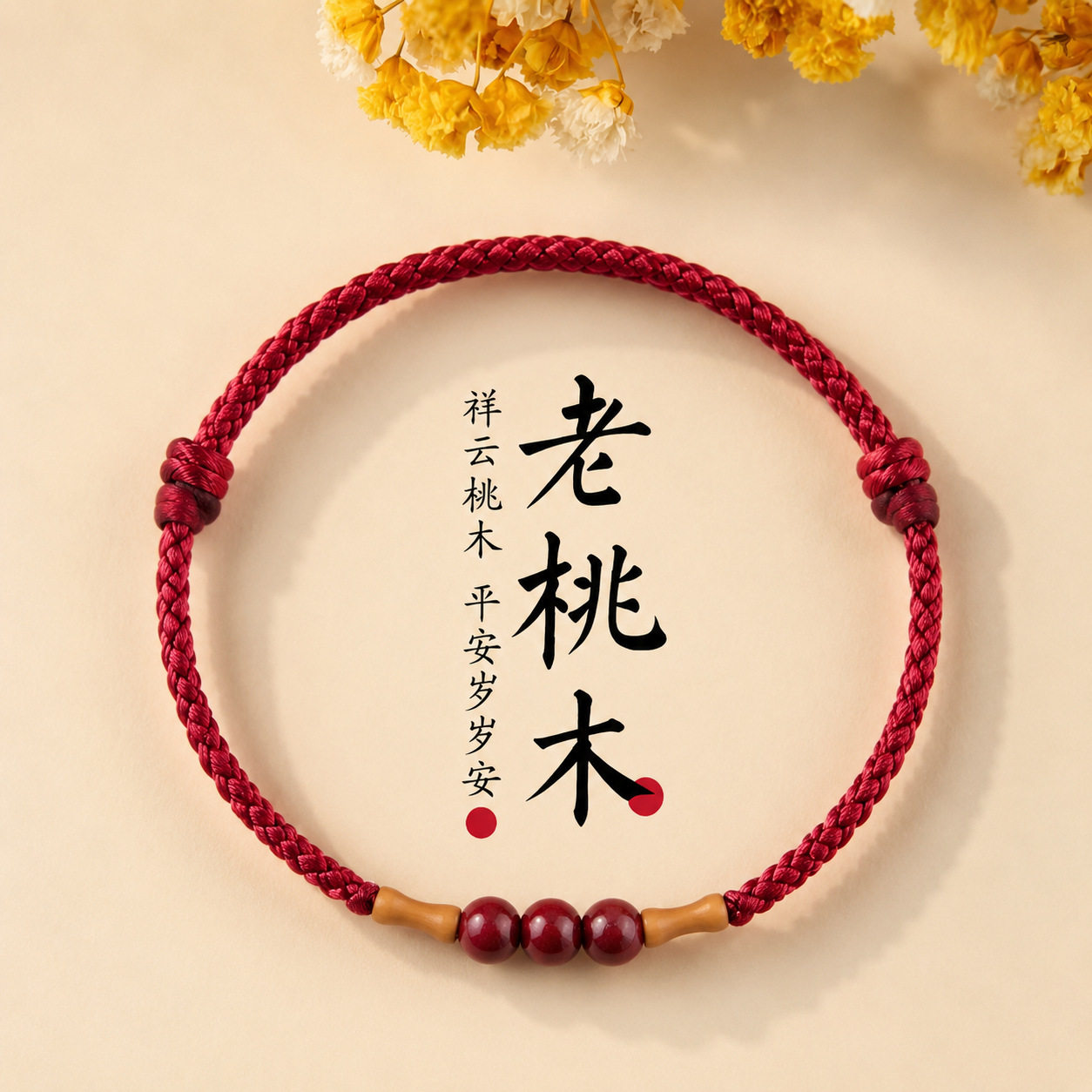 新款朱砂手串 手链绳子 朱砂竹节红绳男女款本命年转运桃木手绳