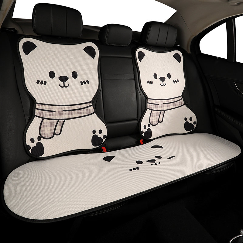 汽车坐垫冬季座垫四季通用后排座套半包亚麻后座卡通座椅车垫车内