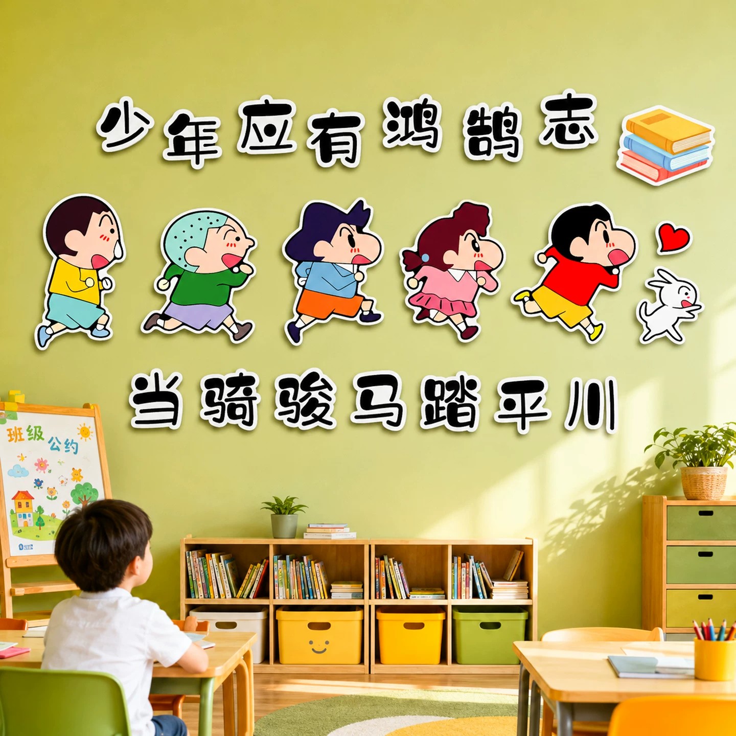 蜡笔小新主题教室环创墙贴托管自习班级励志标语黑板报文化背景贴