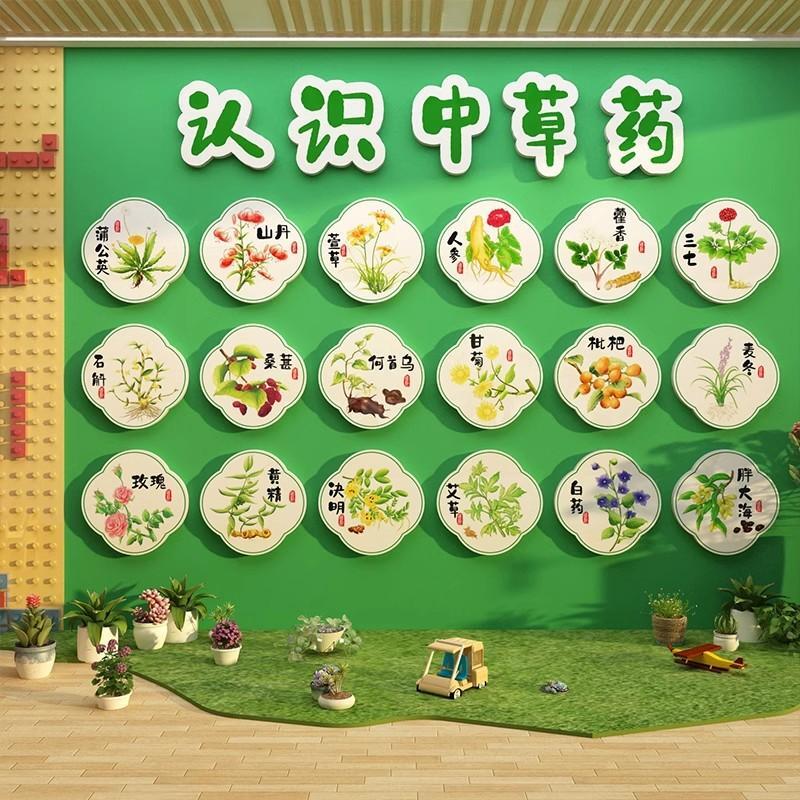 中草医药馆文化幼儿园托管班室墙面装饰走廊环创材料主题成品贴画