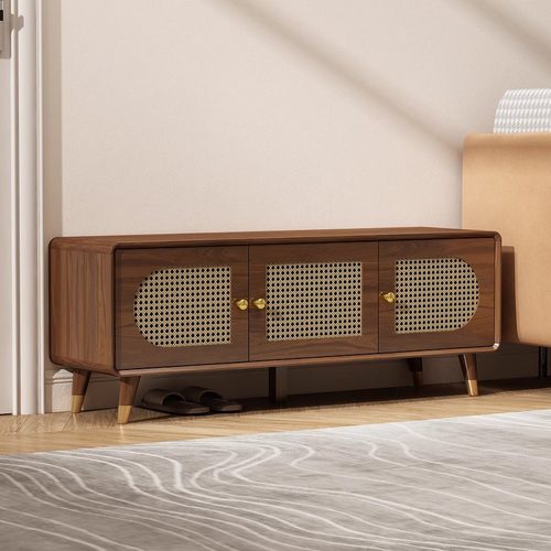 藤编门扇换鞋凳一体鞋柜