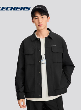 Skechers斯凯奇夹克新款男士运动宽松休闲翻领外套L325M021-03B6