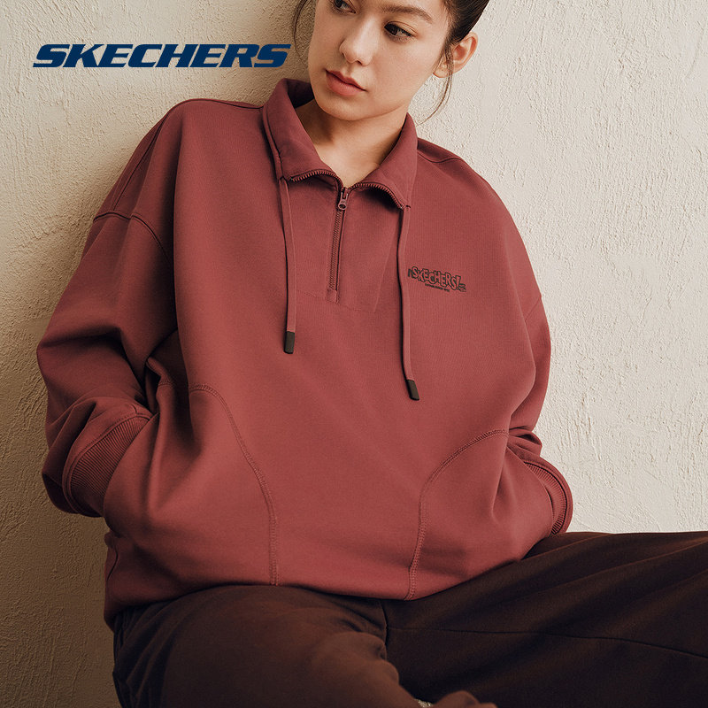 Skechers斯凯奇男女宽松翻领复古舒适柔软经典卫衣套头衫L325U035,运动服/休闲服装,运动卫衣/套头衫,淘宝优惠券,粉丝福利购,淘宝优惠卷