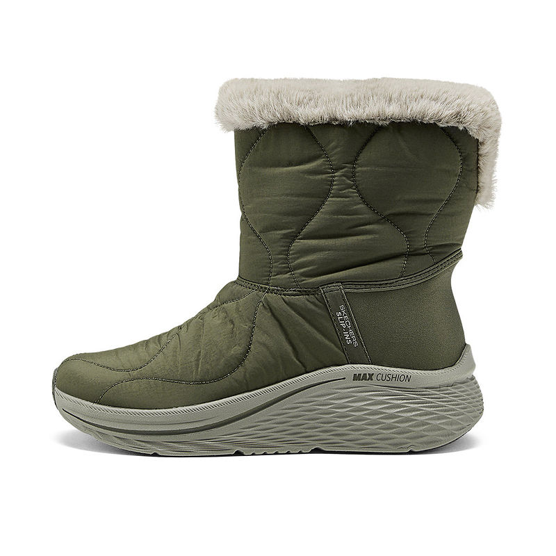 SKECHERS斯凯奇冬季新款女靴舒适保暖一脚蹬高帮雪地靴144384/OLV