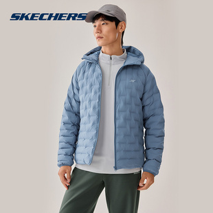 Skechers斯凯奇秋冬款男士保暖棉服轻盈梭织短款裥棉外套P425M178
