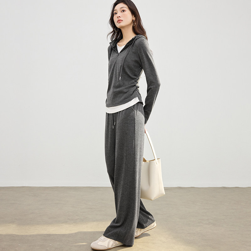 运动卫衣套装女两件套2025秋冬新款抽褶收腰连帽领假两件撞色上衣,女装/女士精品,时尚套装,淘宝优惠券,粉丝福利购,淘宝优惠卷