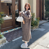 高级灰慵懒风针织毛衣外套女中长款春秋新款设计感休闲外搭开衫潮，女装皮草，2C168