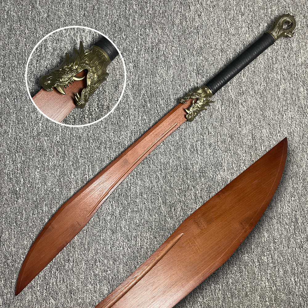 影视拍摄道具木刀太极剑苗刀竹木训练习传统武术牛尾刀儿童玩具刀