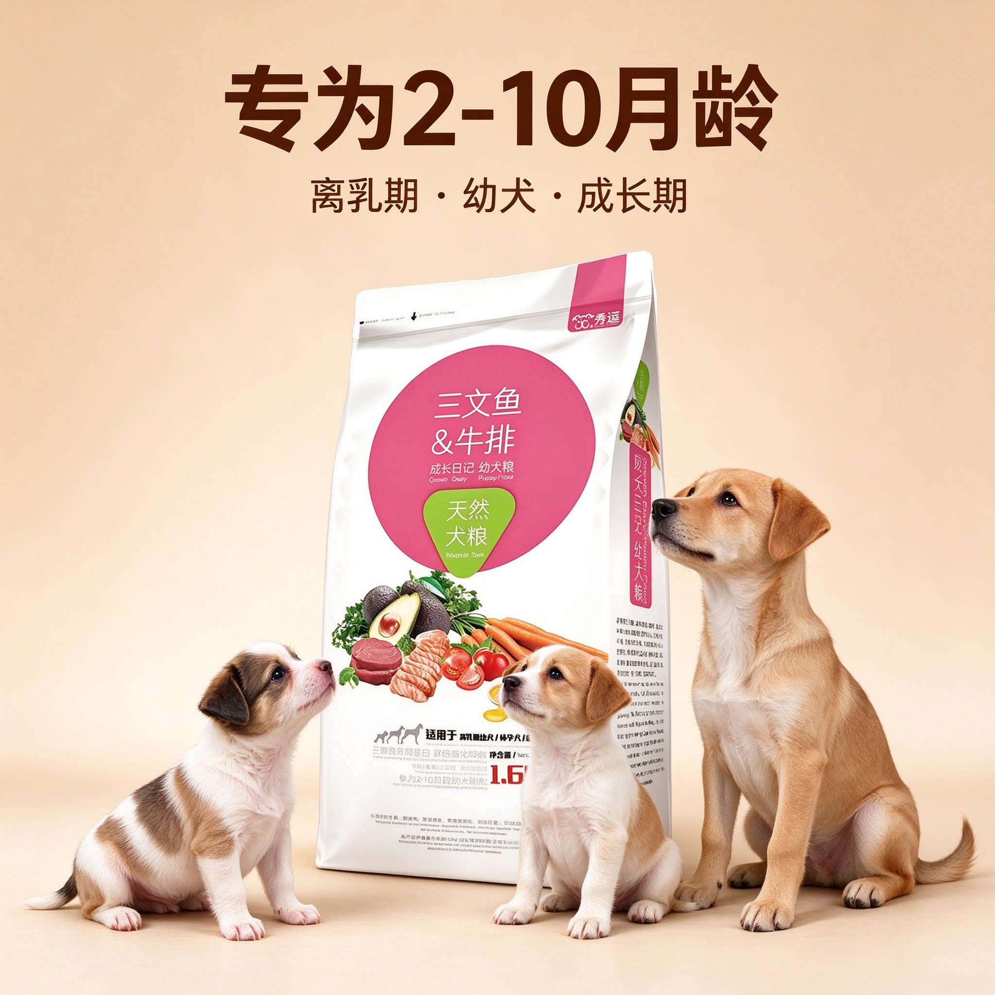 幼犬粮三文鱼牛排狗粮小袋子哺乳期犬怀孕犬离乳期幼犬试用装