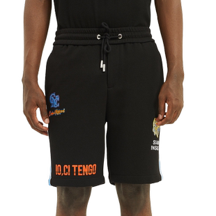CNC男装奥莱正品春夏新款黑色字母短裤针织运动五分裤男