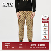 奥莱秋冬新款 休闲裤 时尚 CNC男装 老花系列小脚潮流满底印休闲长裤