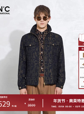 CNC男装奥莱高端羊毛提花满印立领夹克男春秋新款品质感外套