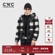 新款 CNC男装 奥莱棋盘格棉服冬季 加厚连帽保暖夹克外套