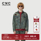 CNC男装 奥莱破洞牛仔夹克男春秋新款 高街风潮流休闲满印logo外套