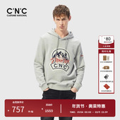 CNC男装 加绒 奥莱棉质抽绳连帽卫衣男秋冬潮流运动上衣