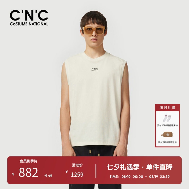 CNC男装奥莱卡通logo印花无袖t恤男夏季潮流轻奢宽松亲肤棉感背心