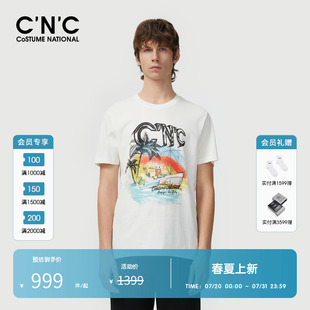 亲肤纯棉 奥莱度假乐园印花短袖 CNC男装 宽松透气T恤 男夏季 新款