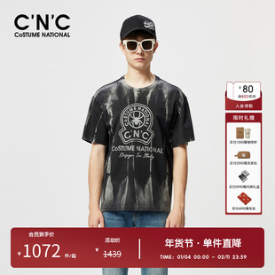 CNC男装奥莱黑色花版潮流个性短袖t恤男款夏季新款轻奢纯棉半袖