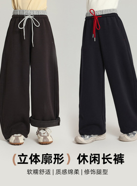 布丁哈鲁童装休闲裤2025冬季上新女童加绒加厚长裤拼接灰色裤腰