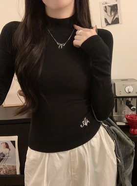 ELOF740# 实拍 s实价 1*1螺纹德绒 德绒半高领t恤女内搭长袖打底