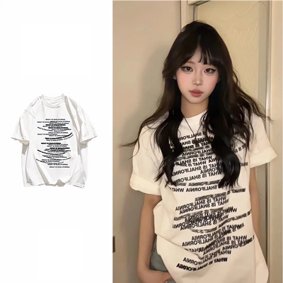 ELOF01809# 官图 21支纯棉210克（100%棉）短袖T恤女宽松大码印花