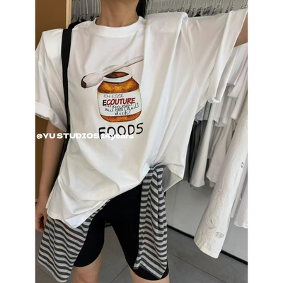 ELOF01818# 官图 21支纯棉210克（100%棉）短袖T恤女宽松大码印花