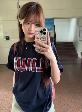 ELOF01174#官图 21支纯棉210克（100%棉）美式复古短袖女潮牌t恤