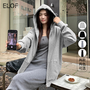 ELOF外套女2024秋冬新款休闲连帽运动卫衣开衫韩系针织背心连衣裙