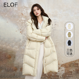 ELOF云朵连帽长款羽绒服女2023冬季过膝气质长款加厚保暖时尚外套
