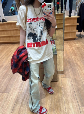 ELOF01192# 官图 21支纯棉210克（100%棉）短袖t恤女夏季小众宽松