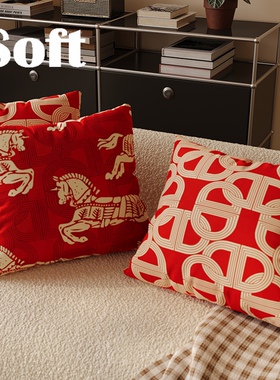 新年红色抱枕车载靠枕办公室腰靠高级感抱枕沙发客厅午睡靠垫枕套