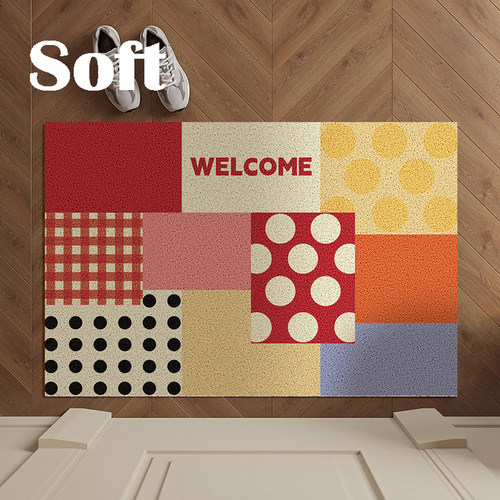 包豪斯彩色复古丝圈地垫玄关耐磨除尘垫子可裁剪免清洗入户门脚垫