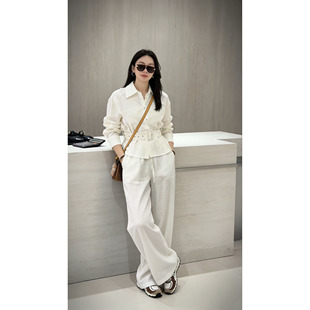 深圳南油老钱风亚麻衬衫套装女夏收腰阔腿裤两件套显瘦百搭松弛感