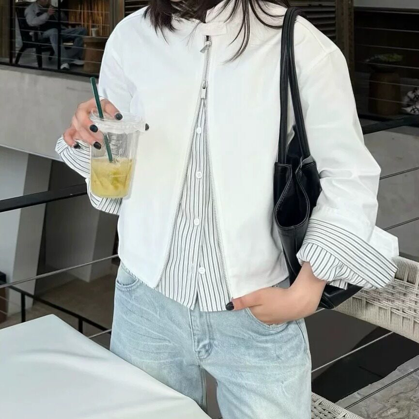 假两件拼接短款夹克女显腿长