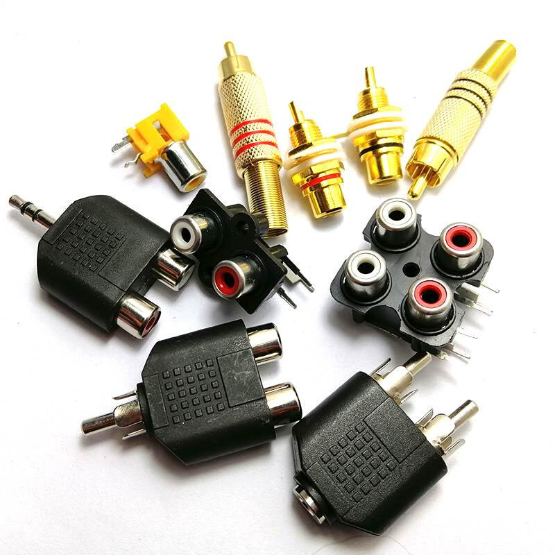 rc音响接口插头v转换头母座公头莲花一分二3.5mm音频a接线视频头a