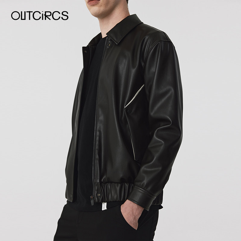 OUTCiRCS短款双袋盖PU皮夹克外套女秋冬季新款春秋款男秋冬款