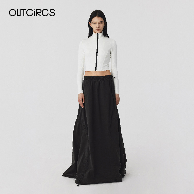 OUTCIRCS异形机能风抽绳半裙秋季黑色女半身裙夏款