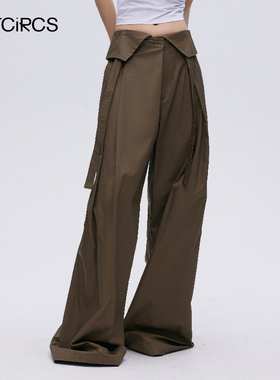 OUTCiRCS随性腰带廓形长裤子女春秋款新款慵懒松弛阔腿休闲裤