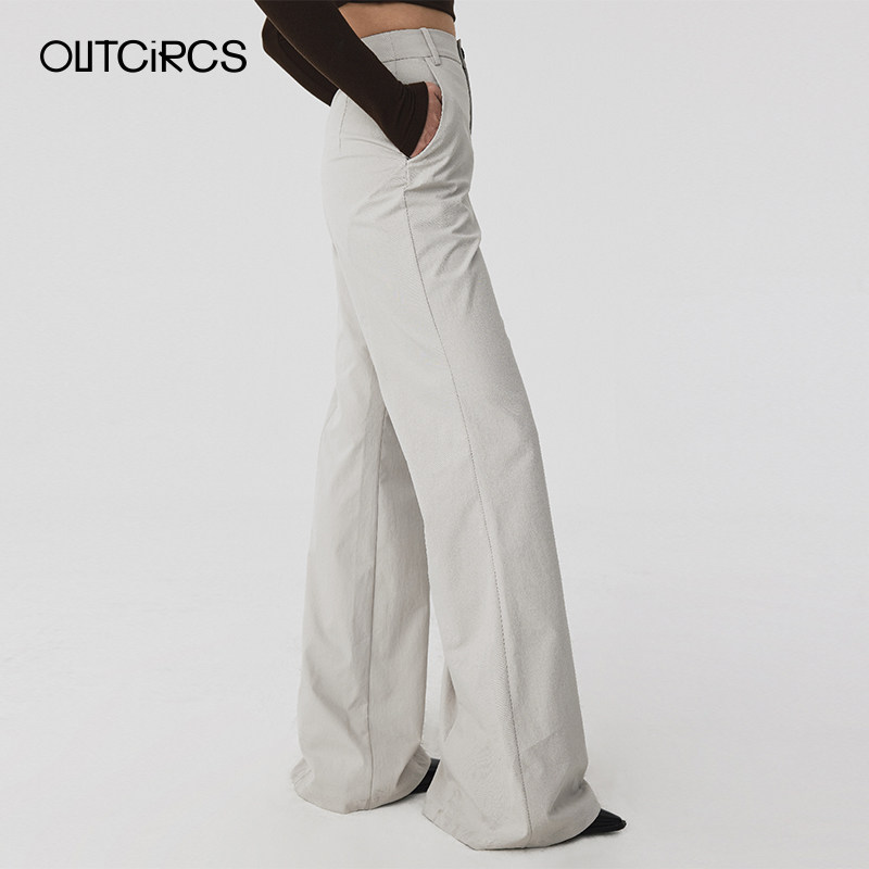 OUTCiRCS分割剪裁微喇叭裤女款西装裤垂感宽松休闲裤子春秋款长裤