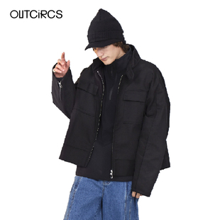 OUTCiRCS 拉链口袋夹克春秋男款不平凡设计感百搭潮流黑色外套
