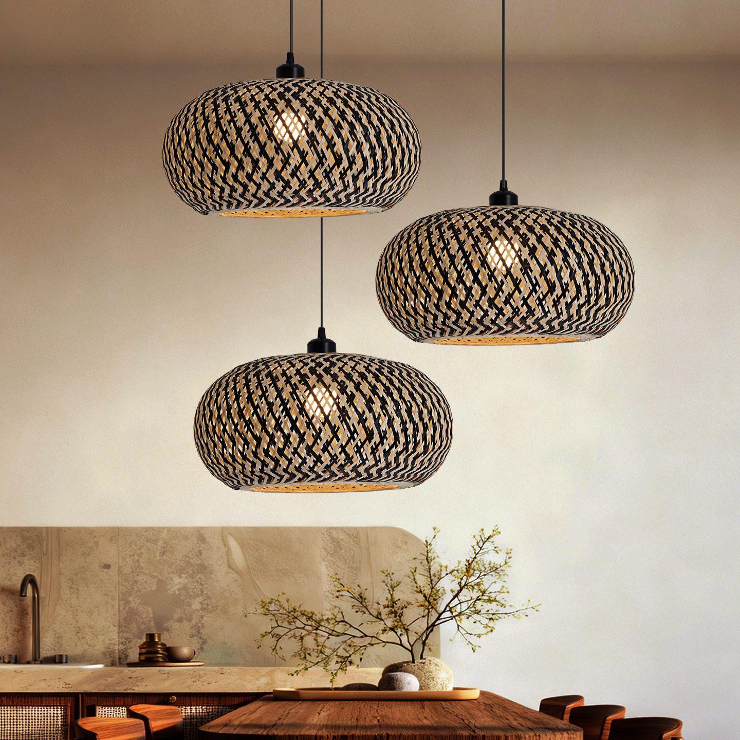 新中式竹编吊灯创意个性艺术灯罩民宿复古餐厅客厅禅意编织竹艺灯