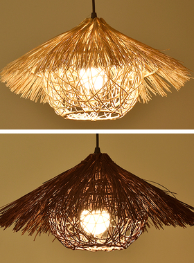 创意藤编草帽灯罩复古日式餐厅个性火锅店藤艺民宿东南亚竹编吊灯