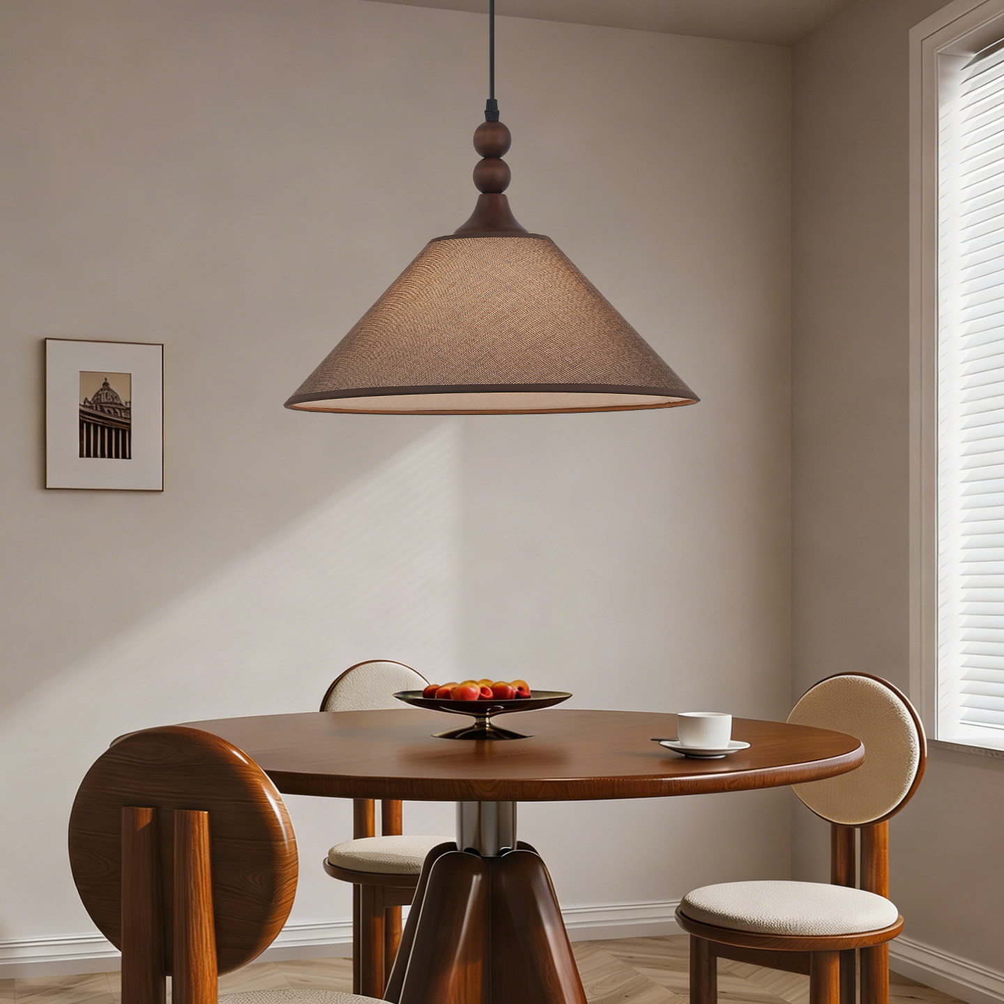 餐厅吊灯日式侘寂风胡桃木布艺吊灯中古卧室客厅温馨创意民宿灯具