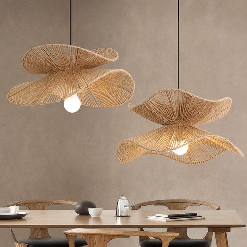 麻绳吊灯餐厅灯复古禅意草帽吊灯日式侘寂风茶室书房民宿吧台灯具